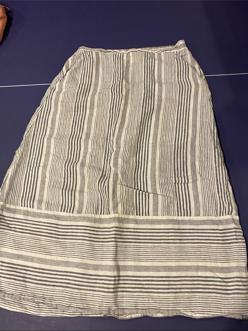 Women's Striped Linen Blend Midi Skirt - Neutral Stripe